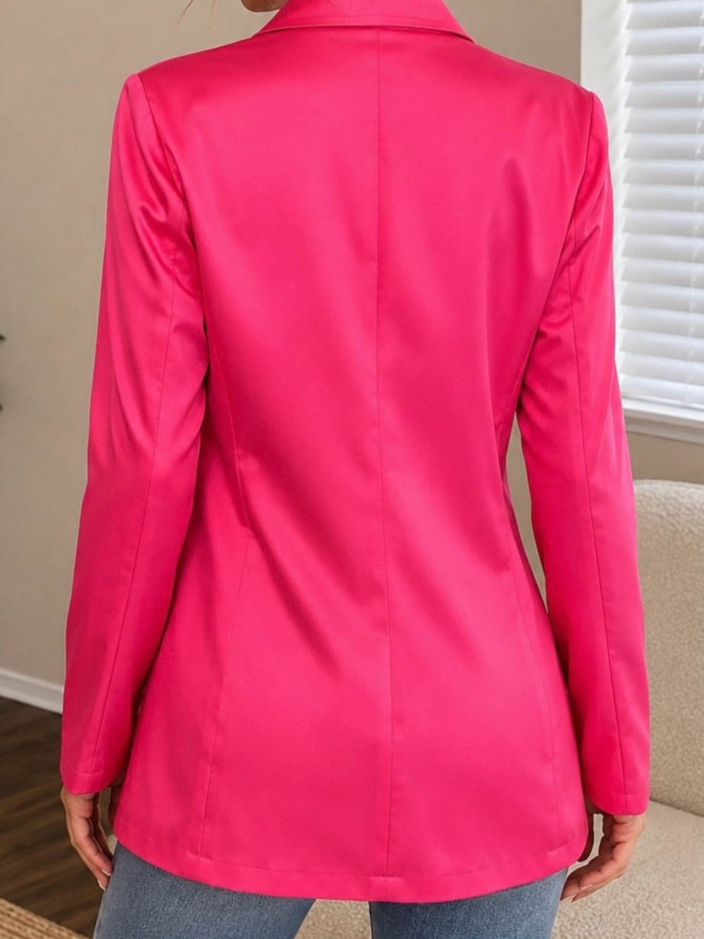 Women’s Hot Pink Open Front Blazer Jacket - Picture 4 of 4